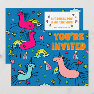 Whimsique Magic Unicorn Födelsedagsfest Inbjudningar