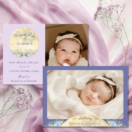Whimsique Måne Lavender Lila Two Photo Birth Meddelande
