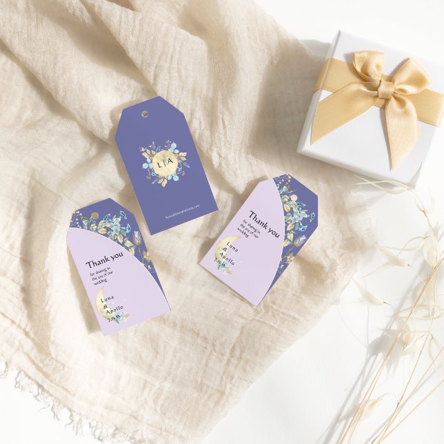 Whimsique Måne Lila Bröllop Gift Märkre Presentetikett (Skapare uppladdad)