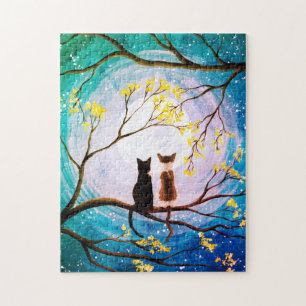 Whimsique Måne med Cats Art Pussel