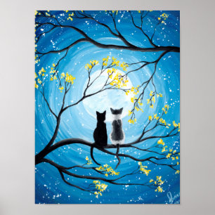 Whimsique Måne med katter Poster