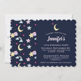 Whimsique Måne, Stars och moln på Blue Birthday Inbjudningar