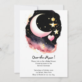 Whimsique Måne & Stars Watercolor Baby Shower Inbjudningar