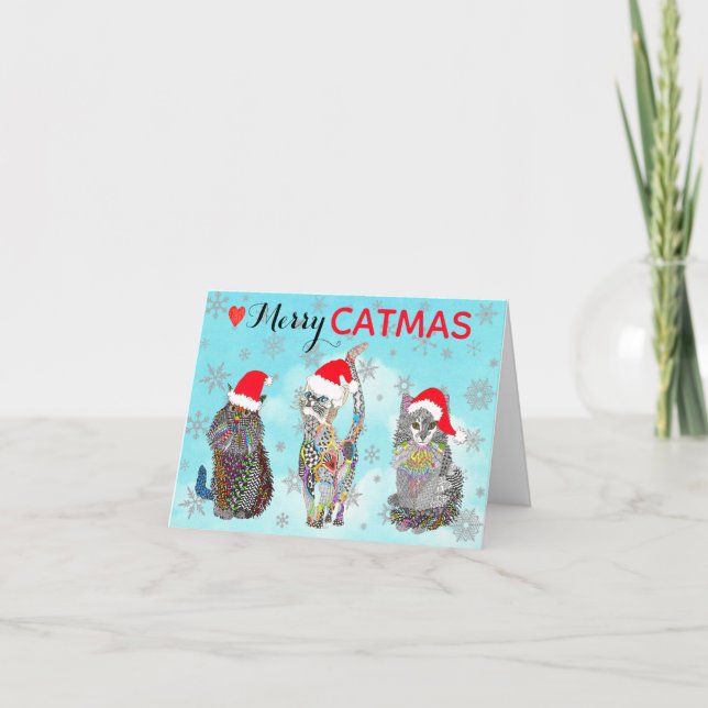 Whimsique Merry Catmus Cats jul Kort (Framsida)