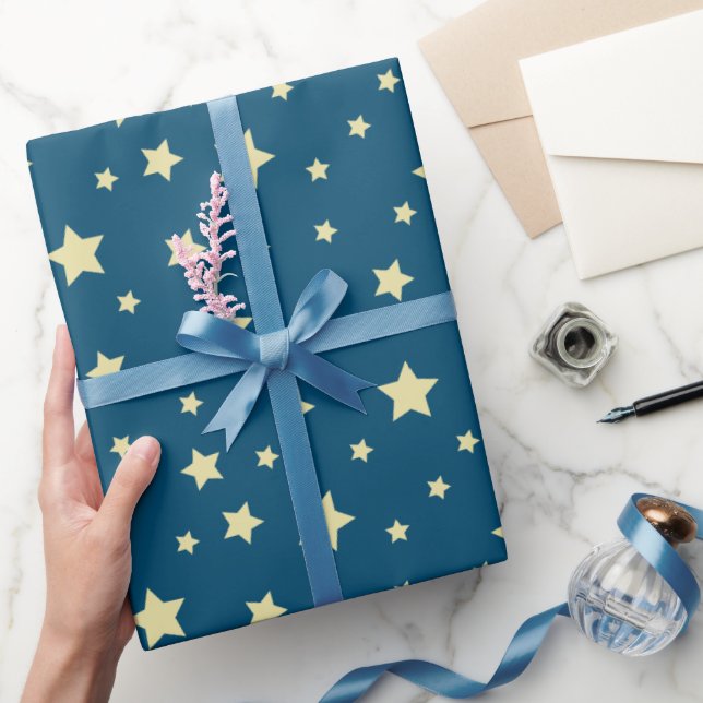 Whimsique Midnight Blue med Gult Stars Presentpapper (Gifting)