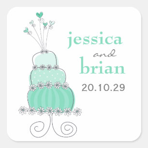 Whimsique Mint Grönt Sweethearts Chic Bröllop Cake Fyrkantigt Klistermärke