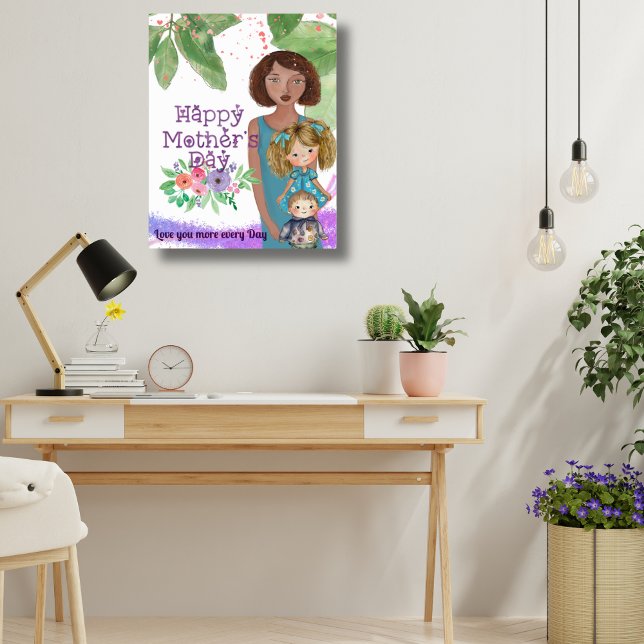 Whimsique Mor med barn | Mors dag Poster (Whimsical Mother with kids  Mother's Day Poster)
