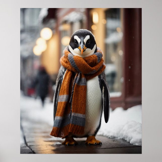 Whimsique Mysigt Penguin Snowy Winter Poster (Framsidan)