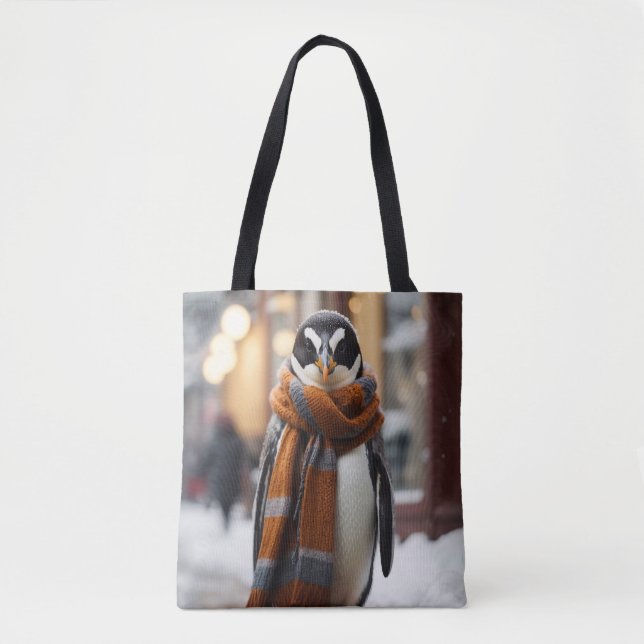 Whimsique Mysigt Penguin Snowy Winter Tygkasse (Framsida)