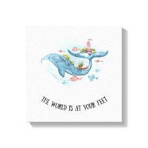 Whimsique Nautical Blue Whale Stretch Kanvastryck