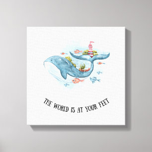 Whimsique Nautical Blue Whale Stretch Kanvastryck