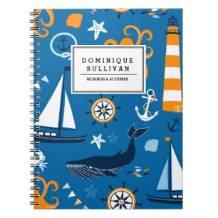 Whimsique Nautical Scene Mönster Personlig Anteckningsbok