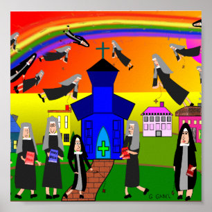 Whimsique Nuns Canvas Art "Flygande nuns" Poster