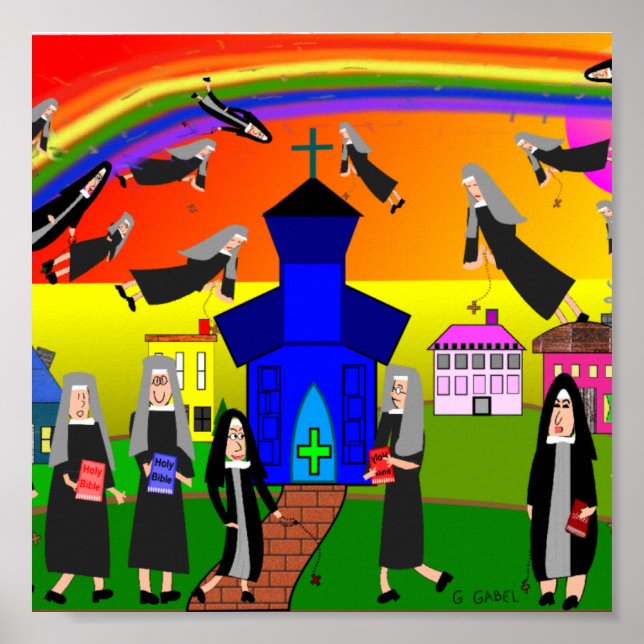 Whimsique Nuns Canvas Art "Flygande nuns" Poster (Framsidan)