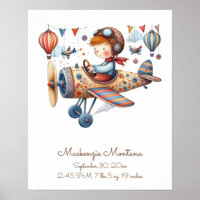 Whimsique Nursery Art Child och Flygplan personali Poster (Framsidan)