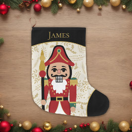 Whimsique Nutcracker Black and Beige Stor Julstrumpa