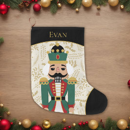 Whimsique Nutcracker Black and Beige Stor Julstrumpa