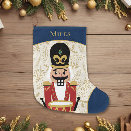 Whimsique Nutcracker Blue and Beige Stor Julstrumpa