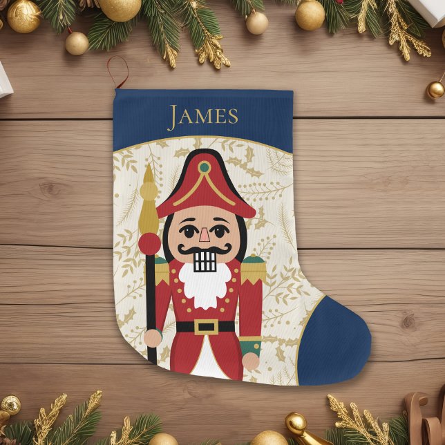 Whimsique Nutcracker Blue and Beige Stor Julstrumpa (Skapare uppladdad)