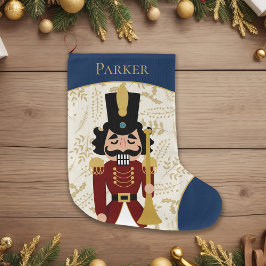 Whimsique Nutcracker Blue and Beige Stor Julstrumpa