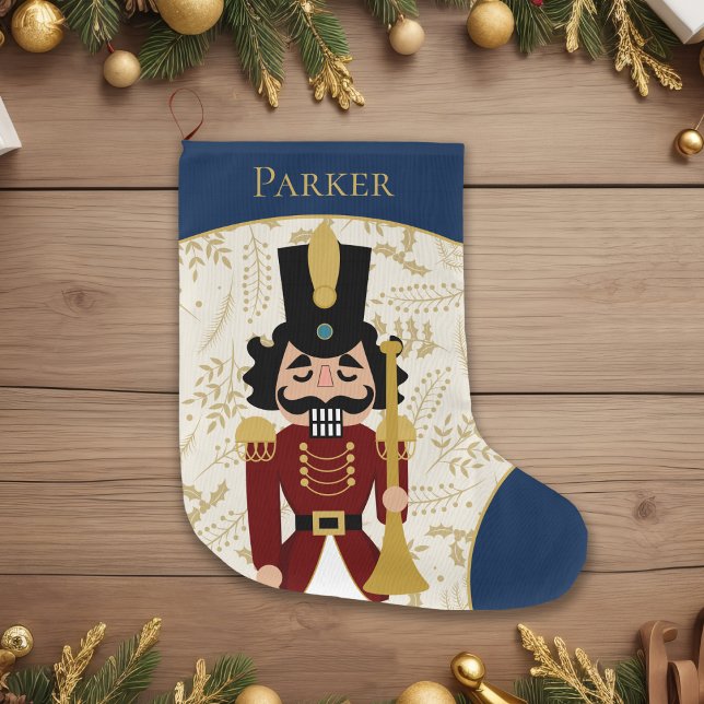 Whimsique Nutcracker Blue and Beige Stor Julstrumpa (Skapare uppladdad)