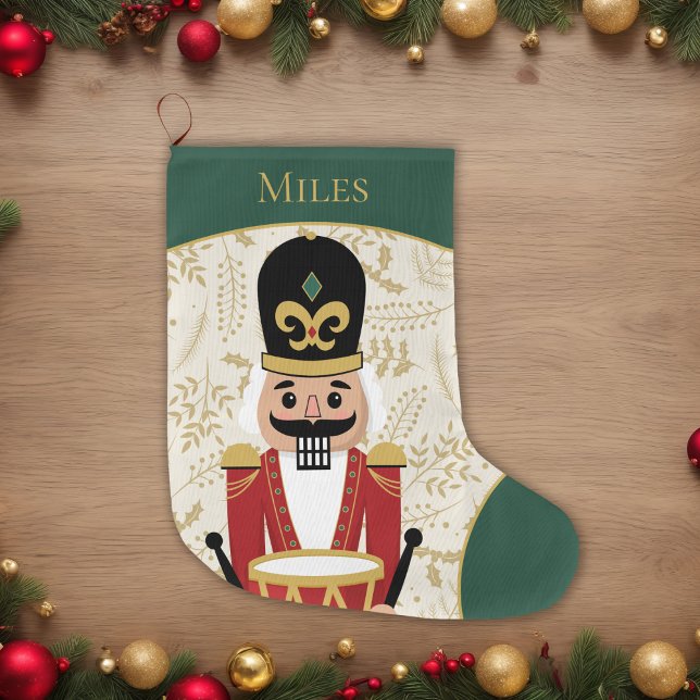 Whimsique Nutcracker Grönt and Beige Stor Julstrumpa (Skapare uppladdad)