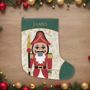 Whimsique Nutcracker Grönt and Beige Stor Julstrumpa