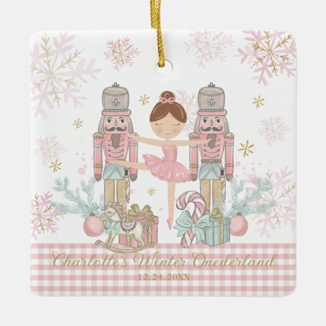 Whimsique Nutcracker Pastel Rosa Julsäck Julgransprydnad Keramik (Framsida)