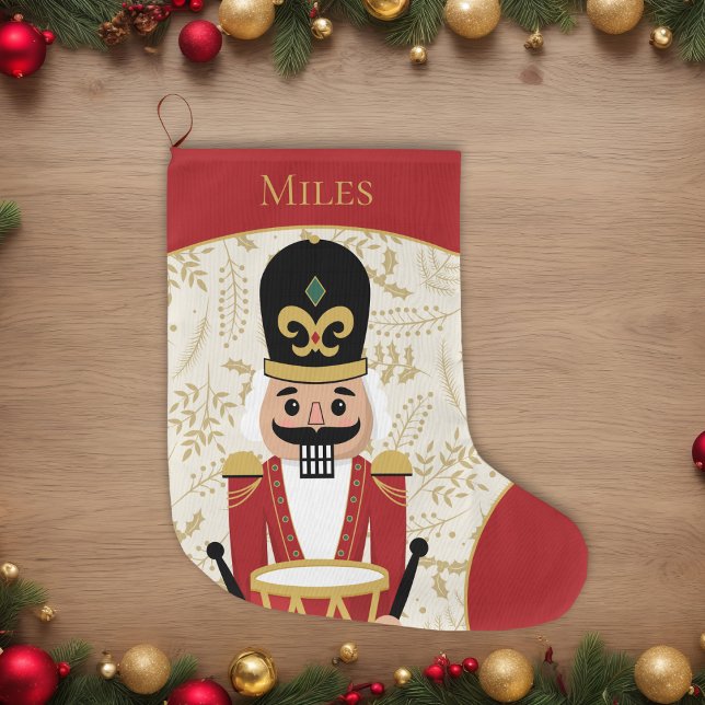 Whimsique Nutcracker Red and Beige Stor Julstrumpa (Skapare uppladdad)