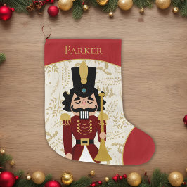 Whimsique Nutcracker Red and Beige Stor Julstrumpa