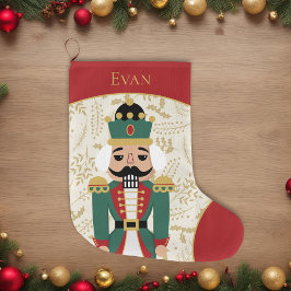 Whimsique Nutcracker Red and Beige Stor Julstrumpa