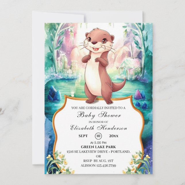 Whimsique Otter Baby Shower Inbjudningar (Framsida)