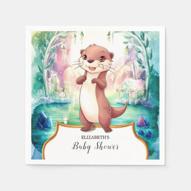 Whimsique Otter Baby Shower Pappersservett (Framsidan)