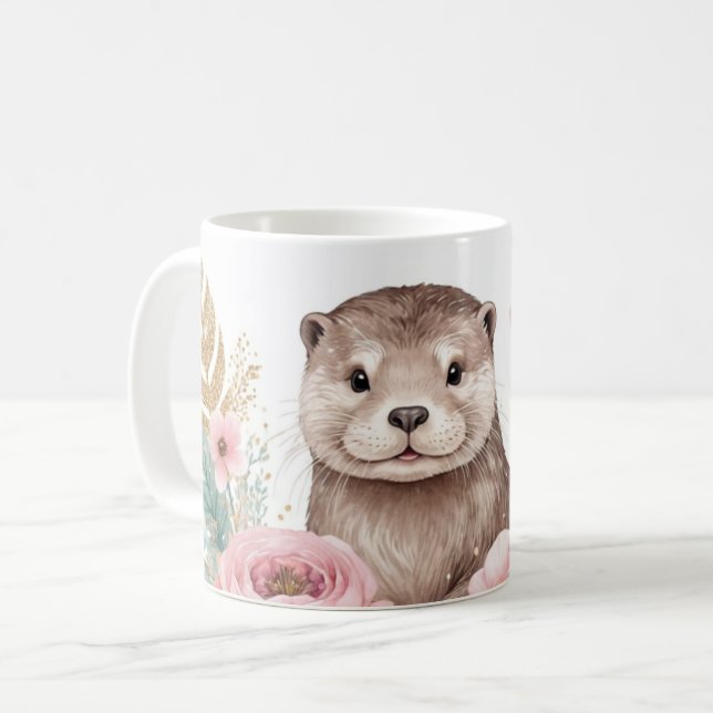 Whimsique Otter med Blommigt Garland Kaffemugg (Framsida vänster)