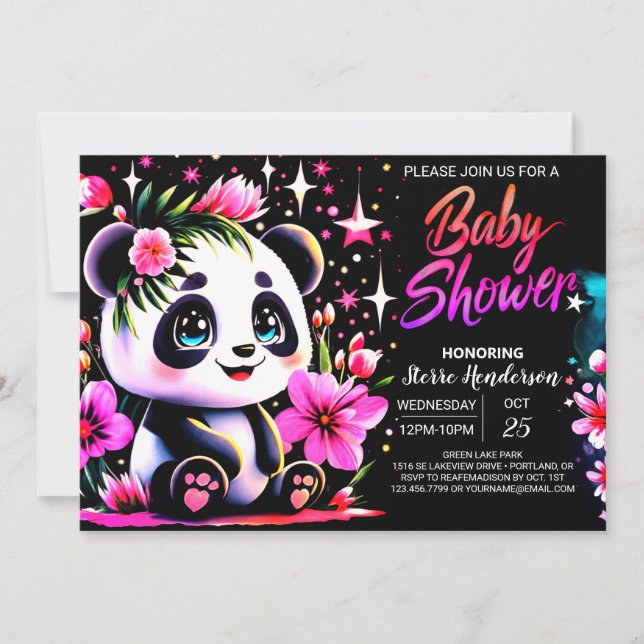 Whimsique Panda Enchantment Girl Baby Shower Inbjudningar (Framsida)