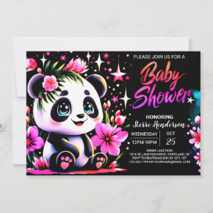 Whimsique Panda Enchantment Girl Baby Shower Inbjudningar