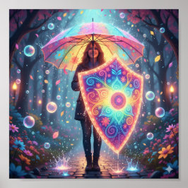 Whimsique Parbrella Art - Cheerful Rainstorm Poster