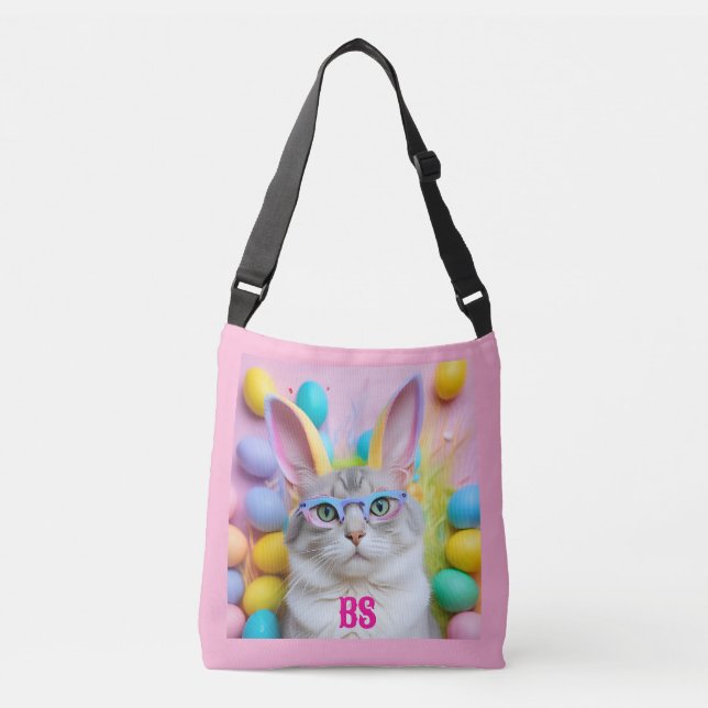 Whimsique Påsk Cat med Bunny Öron Axelväska (Framsida)