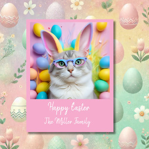 Whimsique Påsk Cat med Bunny Öron Julkort