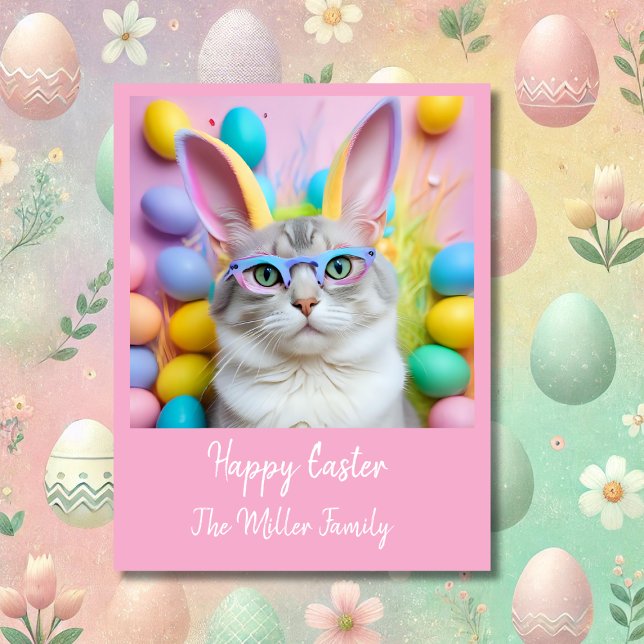 Whimsique Påsk Cat med Bunny Öron Julkort (Skapare uppladdad)