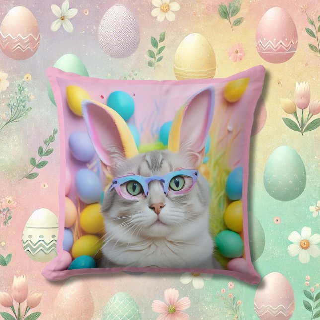 Whimsique Påsk Cat med Bunny Öron Kudde (Skapare uppladdad)
