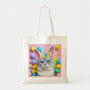 Whimsique Påsk Cat med Bunny Öron Tygkasse