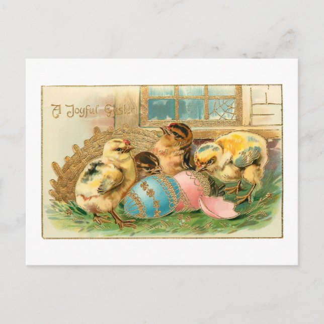 Whimsique Påsk Chicks w/Faux Guld Highlights Vykort (Framsida)