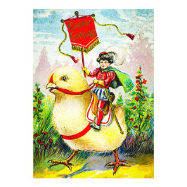 Whimsique Påsk Hälsning: Rider on Giant Chick Fototryck