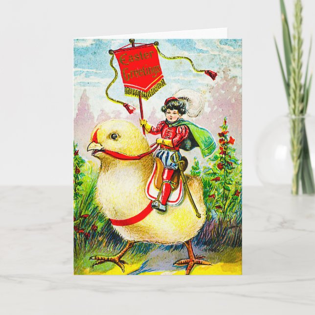 Whimsique Påsk Hälsning: Rider on Giant Chick Kort (Framsida)