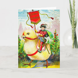 Whimsique Påsk Hälsning: Rider on Giant Chick Kort