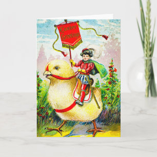 Whimsique Påsk Hälsning: Rider on Giant Chick Kort