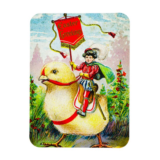 Whimsique Påsk Hälsning: Rider on Giant Chick Magnet (Vertikal)