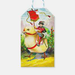 Whimsique Påsk Hälsning: Rider on Giant Chick Presentetikett