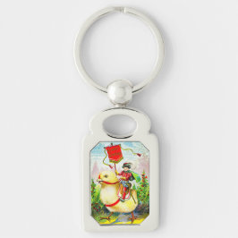 Whimsique Påsk Hälsning: Rider on Giant Chick Rektangulärt Silverfärgad Nyckelring